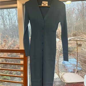 Torn by Ronny Kobo Blue Long Sleeve V-Neck Dress